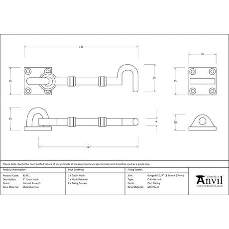 From The Anvil Accessories Natural Smooth / Cabin Hooks / 5" / 127mm From The Anvil - Natural Smooth 5" Cabin Hook