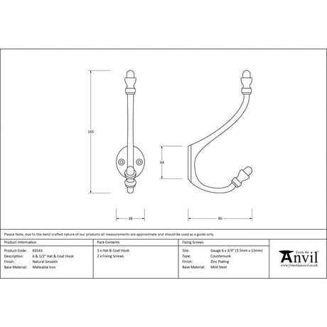 From The Anvil Accessories Natural Smooth / Hat & Coat Hooks From The Anvil - Natural Smooth 6 1/2" Hat & Coat Hook