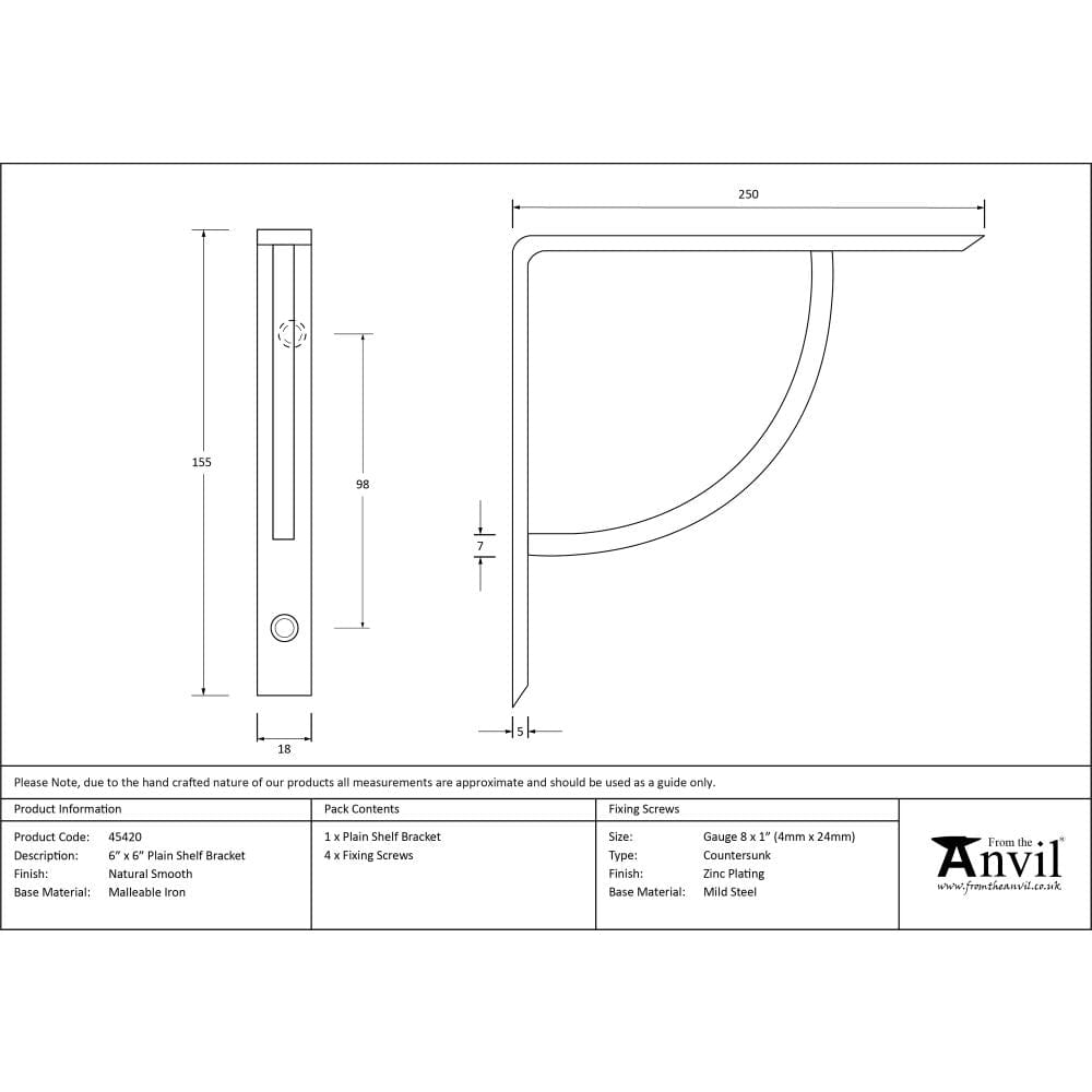 From The Anvil Accessories Natural Smooth / Shelf Brackets / 6 x 6" From The Anvil - Natural Smooth 6'' x 6'' Plain Shelf Bracket