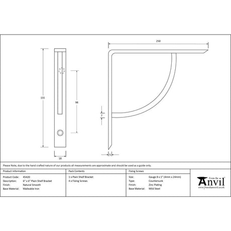 From The Anvil Accessories Natural Smooth / Shelf Brackets / 6 x 6" From The Anvil - Natural Smooth 6'' x 6'' Plain Shelf Bracket