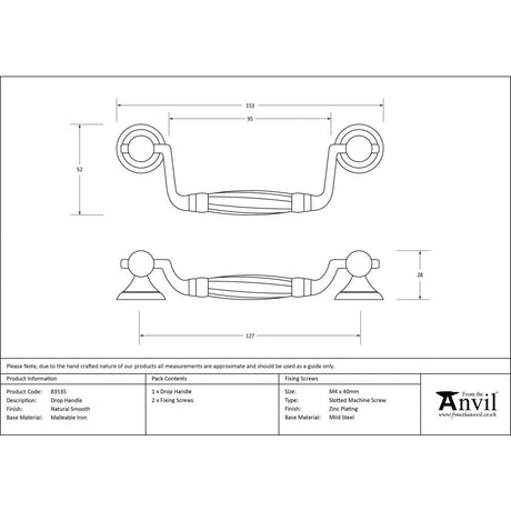 From The Anvil Cabinet Hardware Natural Smooth / Cabinet Drop Pulls From The Anvil - Natural Smooth Drop Handle