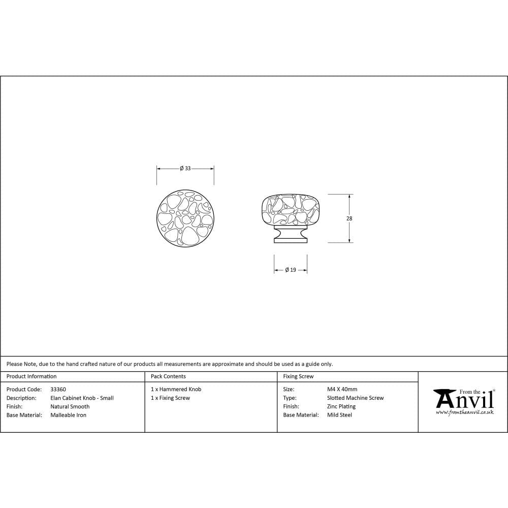 From The Anvil Cabinet Hardware Natural Smooth / Cabinet Knobs / Small From The Anvil - Natural Smooth Elan Cabinet Knob - Small
