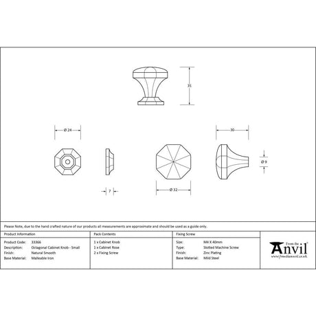 From The Anvil Cabinet Hardware Natural Smooth / Cabinet Knobs / Small From The Anvil - Natural Smooth Octagonal Cabinet Knob - Small