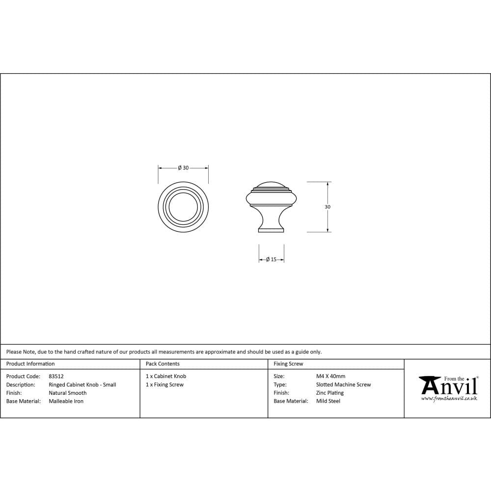 From The Anvil Cabinet Hardware Natural Smooth / Cabinet Knobs / Small From The Anvil - Natural Smooth Ringed Cabinet Knob - Small