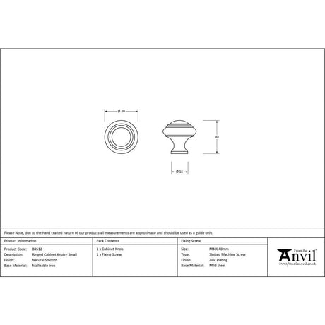 From The Anvil Cabinet Hardware Natural Smooth / Cabinet Knobs / Small From The Anvil - Natural Smooth Ringed Cabinet Knob - Small