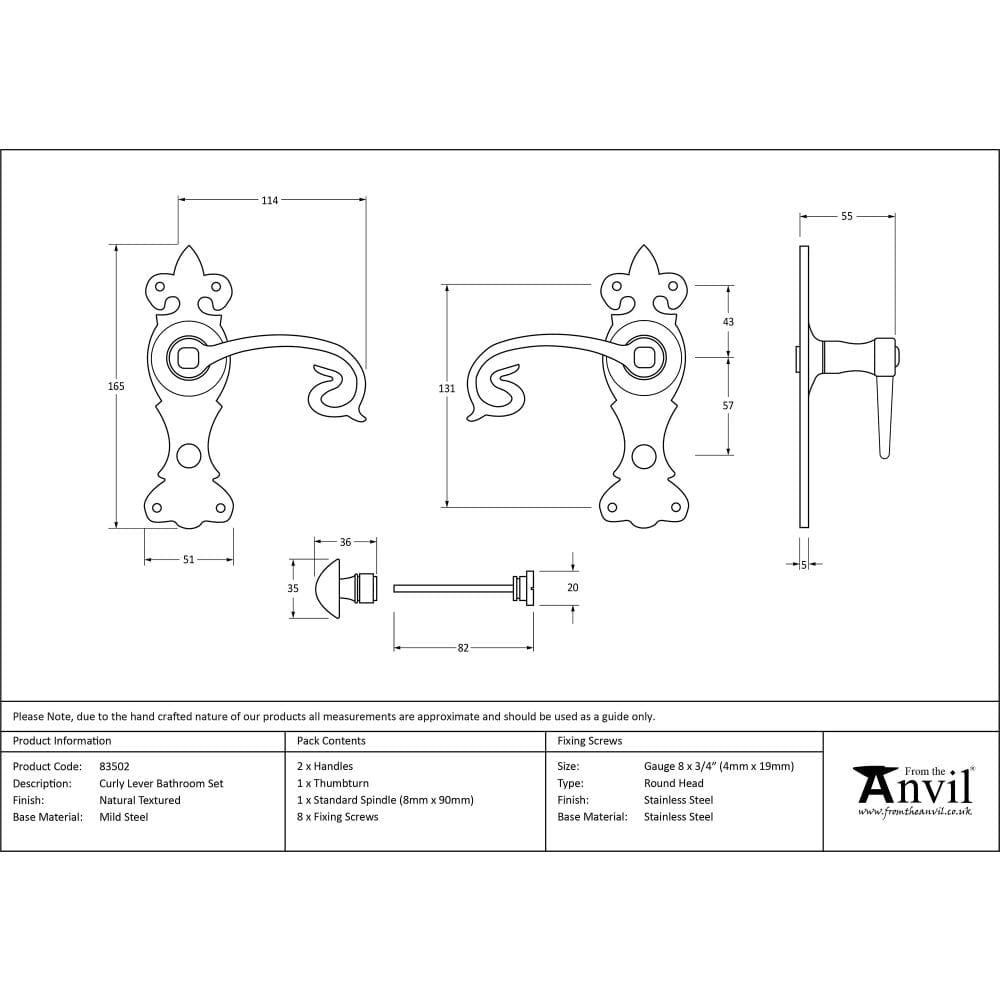 From The Anvil Door Furniture Natural Textured / Bathroom Lock Handles From The Anvil - Natural Textured Curly Lever Bathroom Set