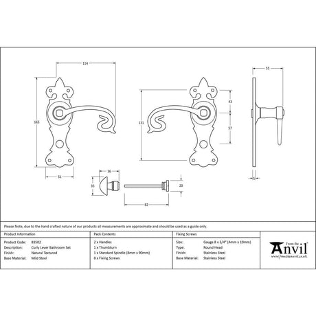 From The Anvil Door Furniture Natural Textured / Bathroom Lock Handles From The Anvil - Natural Textured Curly Lever Bathroom Set