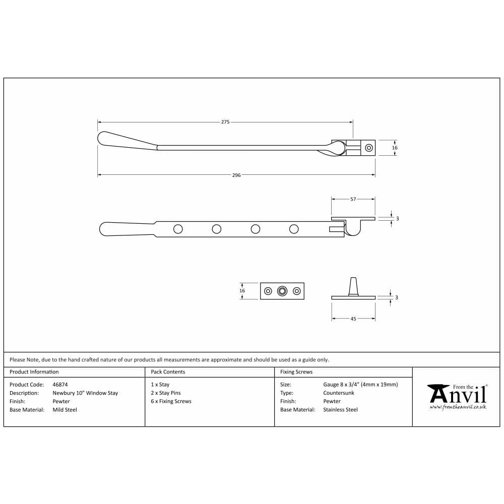 From The Anvil Window Furniture Pewter Patina / 10"/250mm From The Anvil - Pewter 10" Newbury Stay