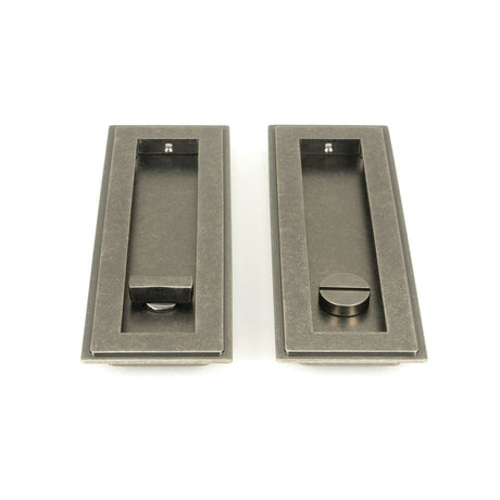From The Anvil Door Furniture Pewter Patina / Rectangular Flush Pull (Privacy) / Rectangular From The Anvil - Pewter 175mm Art Deco Rectangular Pull - Privacy Set