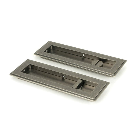 From The Anvil Door Furniture Pewter Patina / Rectangular Flush Pull (Privacy) / Rectangular From The Anvil - Pewter 175mm Art Deco Rectangular Pull - Privacy Set