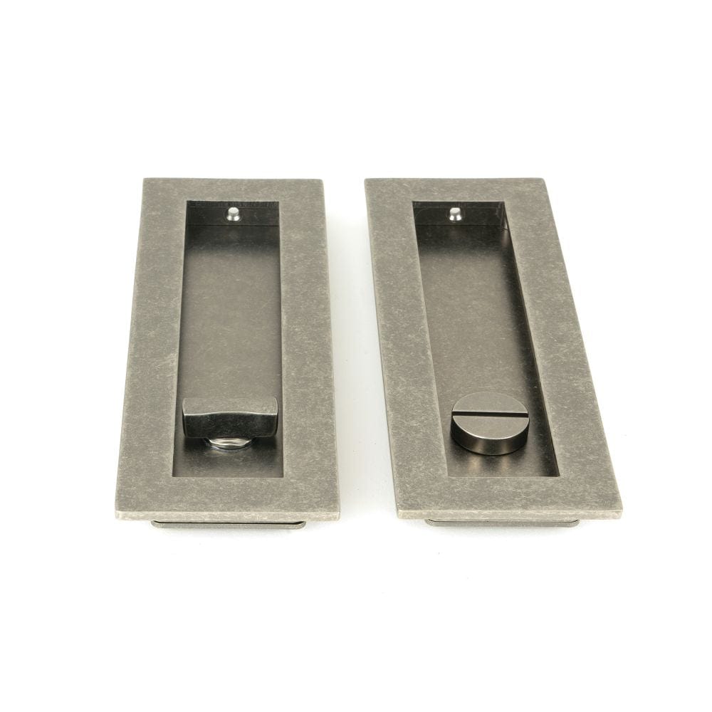 From The Anvil Door Furniture Pewter Patina / Rectangular Flush Pull (Privacy) / Rectangular From The Anvil - Pewter 175mm Plain Rectangular Pull - Privacy Set