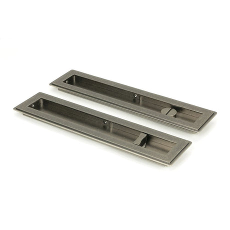 From The Anvil Door Furniture Pewter Patina / Rectangular Flush Pull (Privacy) / Rectangular From The Anvil - Pewter 250mm Art Deco Rectangular Pull - Privacy Set