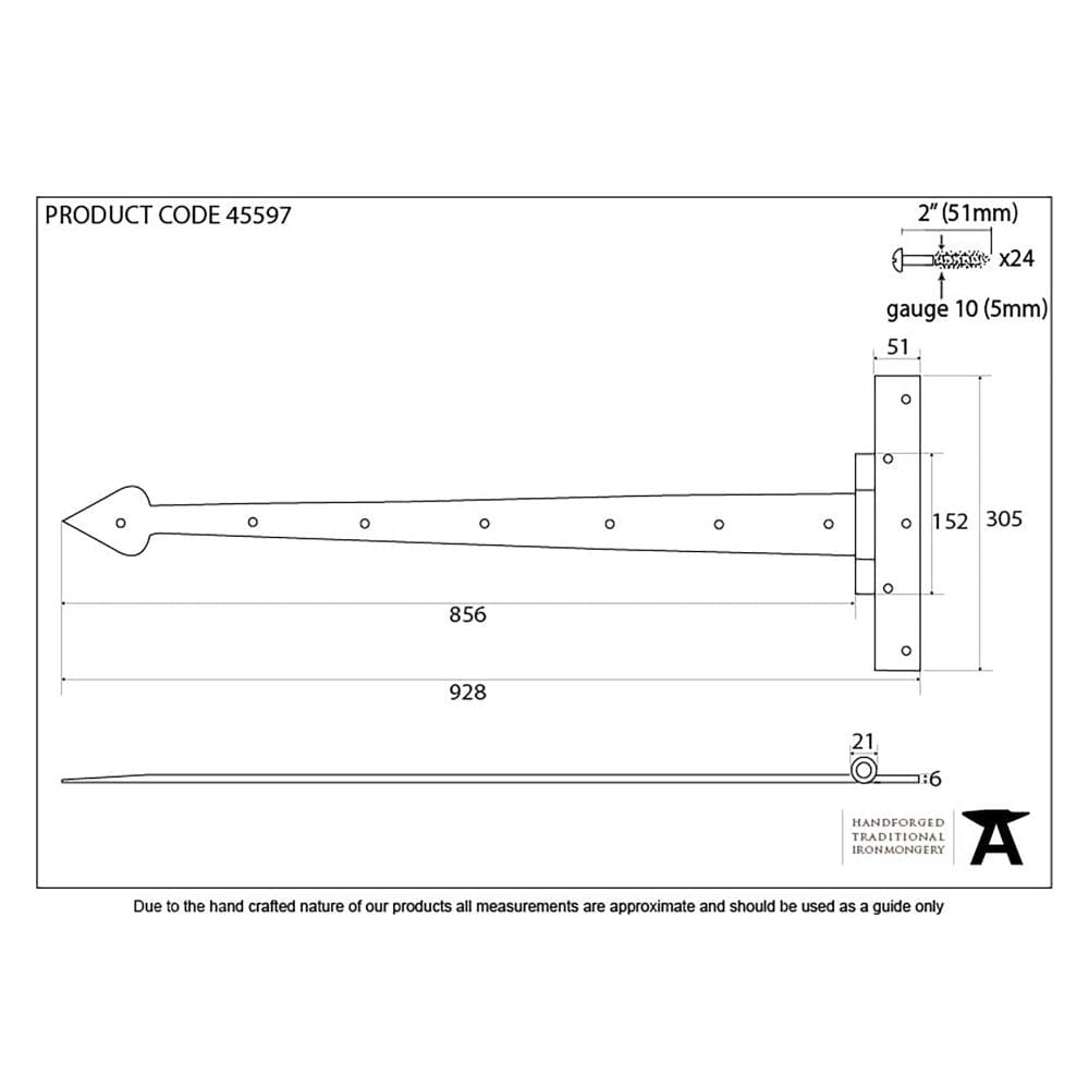 From The Anvil Hinges Pewter Patina / Tee Hinges / 36" (914mm) From The Anvil - Pewter 36" Barn Door T Hinge (pair)