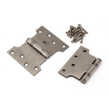 From The Anvil Hinges Pewter Patina / Parliament Hinges / 4" x (102mm) From The Anvil - Pewter 4" x 3" x 5" Parliament Hinge (pair) ss