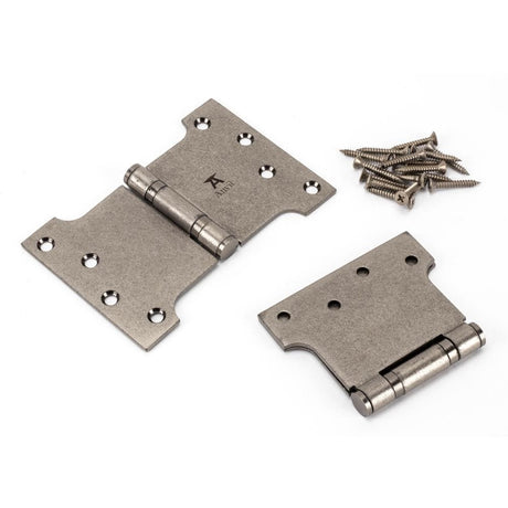 From The Anvil Hinges Pewter Patina / Parliament Hinges / 4" x (102mm) From The Anvil - Pewter 4" x 4" x 6" Parliament Hinge (pair) ss