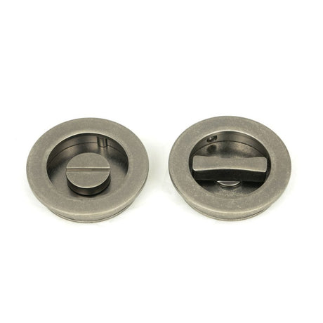 From The Anvil Door Furniture Pewter Patina / Round Flush Pull (Privacy) / Round From The Anvil - Pewter 60mm Plain Round Pull - Privacy Set