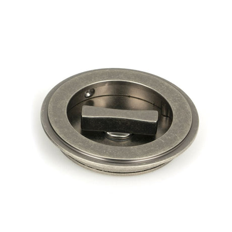 From The Anvil Door Furniture Pewter Patina / Round Flush Pull (Privacy) / Round From The Anvil - Pewter 75mm Art Deco Round Pull - Privacy Set