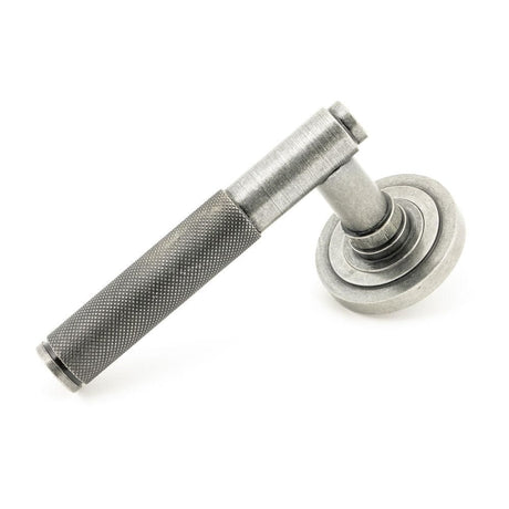 From The Anvil Door Furniture Pewter Patina / Round Rose From The Anvil - Pewter Brompton Lever on Rose Set (Art Deco) - Unsprung