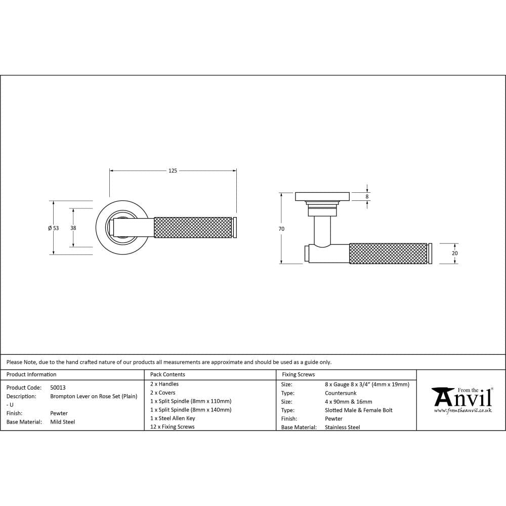 From The Anvil Door Furniture Pewter Patina / Round Rose From The Anvil - Pewter Brompton Lever on Rose Set (Plain) - Unsprung