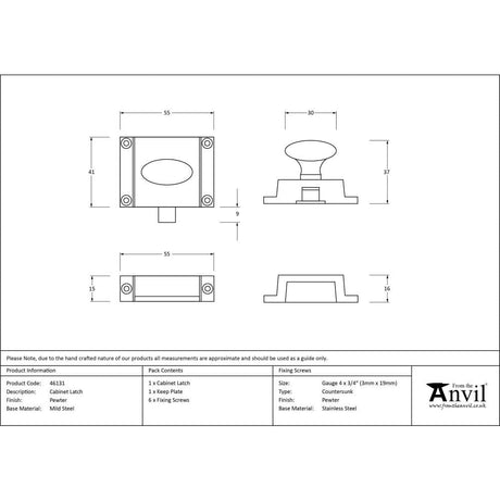 From The Anvil Cabinet Hardware Pewter Patina / Cabinet Turn Catch From The Anvil - Pewter Cabinet Latch