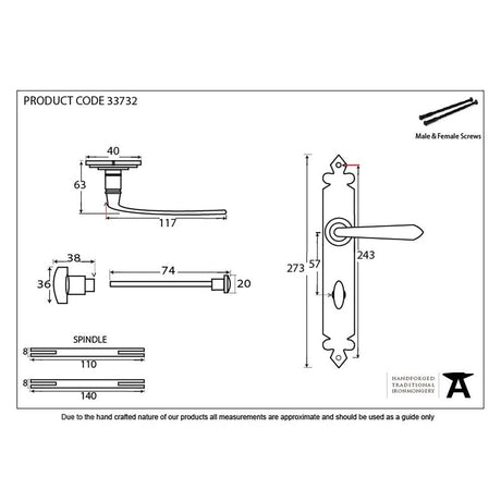 From The Anvil Door Furniture Pewter Patina / Bathroom Lock Handles From The Anvil - Pewter Cromwell Lever Bathroom Set