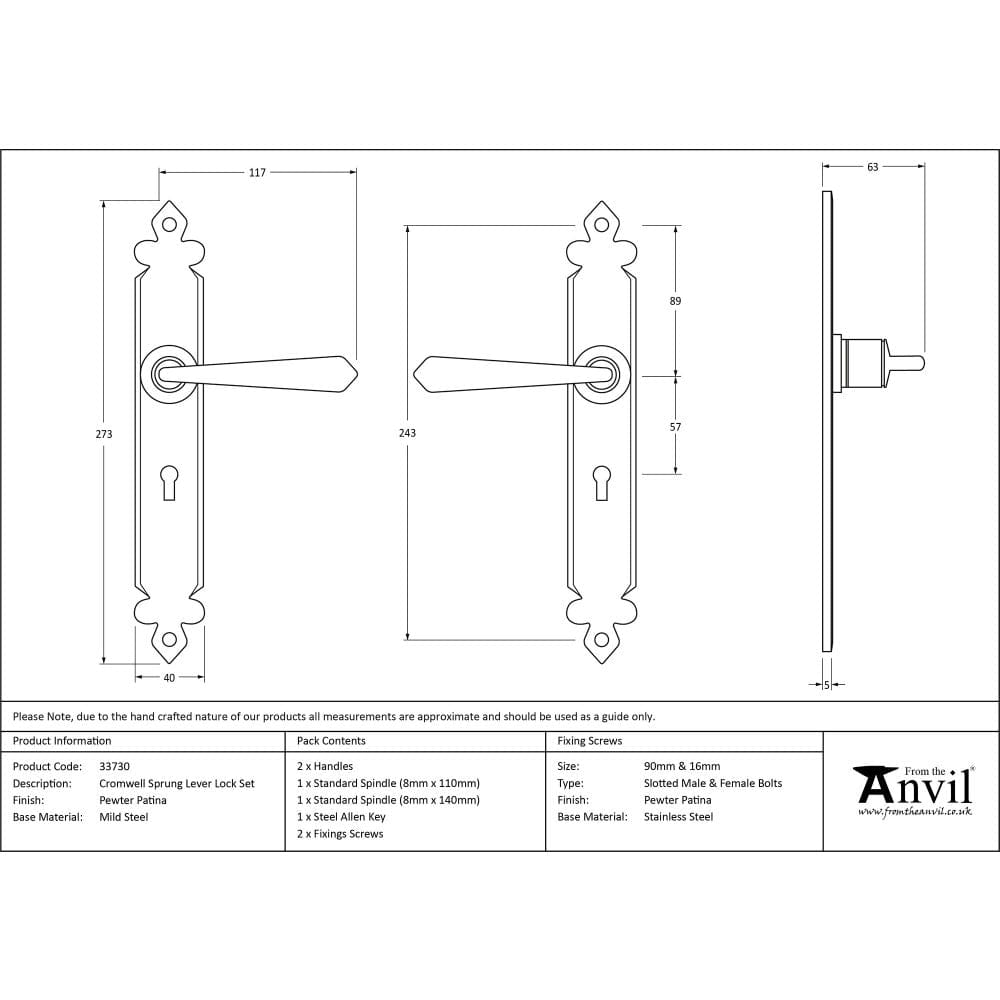 From The Anvil Door Furniture Pewter Patina / Std. Lock Handles From The Anvil - Pewter Cromwell Lever Lock Set