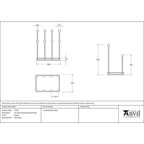 From The Anvil Home & Garden Pewter Patina / Boot Racks From The Anvil - Pewter Four Pair Boot Rack