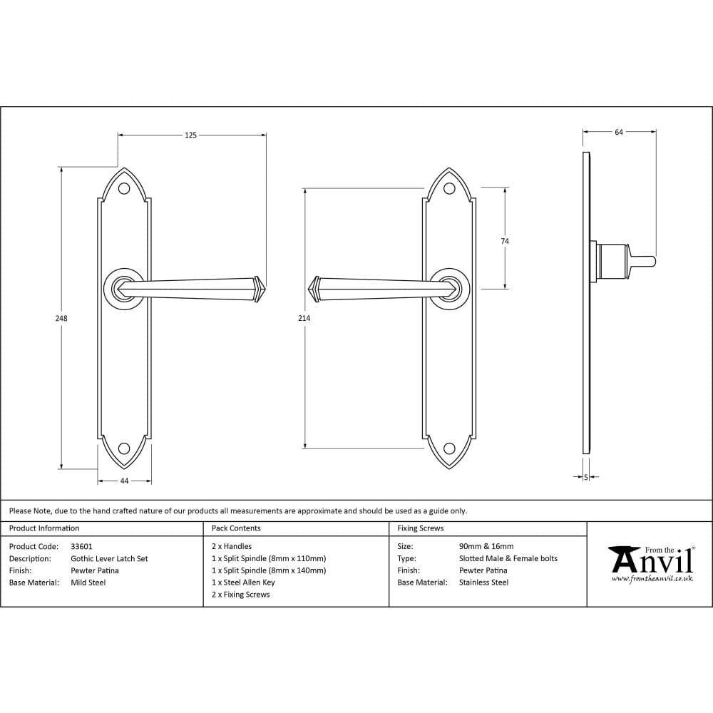 From The Anvil Door Furniture Pewter Patina / Latch Handles From The Anvil - Pewter Gothic Lever Latch Set