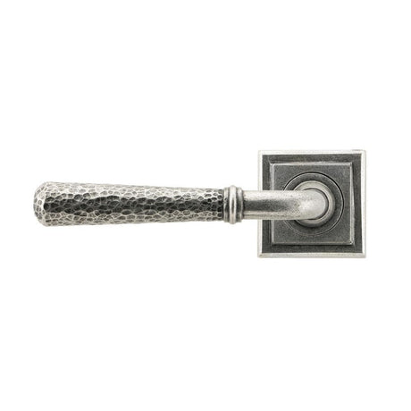 From The Anvil Door Furniture Pewter Patina / Square Rose From The Anvil - Pewter Hammered Newbury Lever on Rose Set (Square) - Unsprung