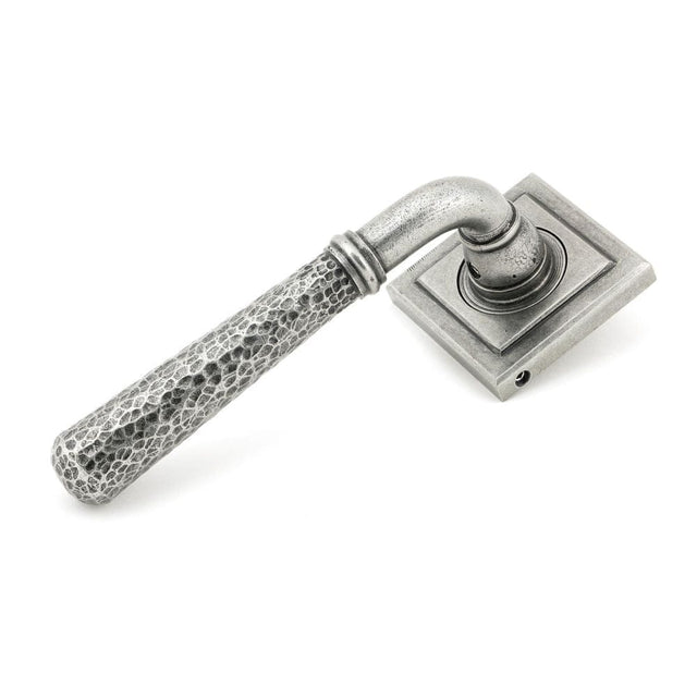 From The Anvil Door Furniture Pewter Patina / Square Rose From The Anvil - Pewter Hammered Newbury Lever on Rose Set (Square) - Unsprung