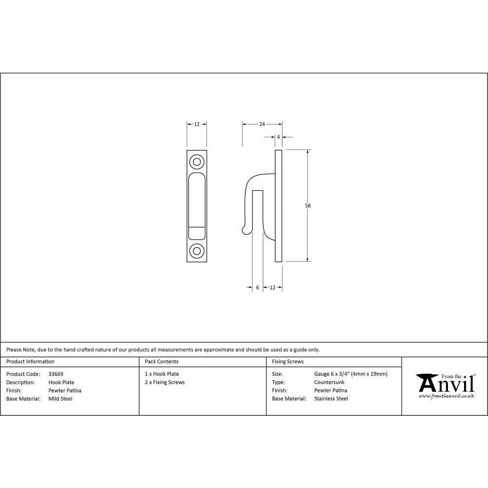 From The Anvil Accessories Pewter Patina / Hook Plate From The Anvil - Pewter Hook Plate