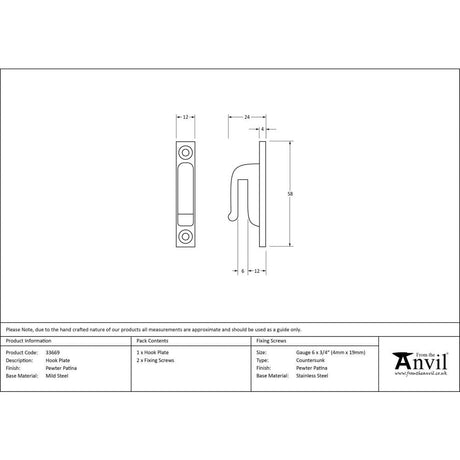 From The Anvil Accessories Pewter Patina / Hook Plate From The Anvil - Pewter Hook Plate
