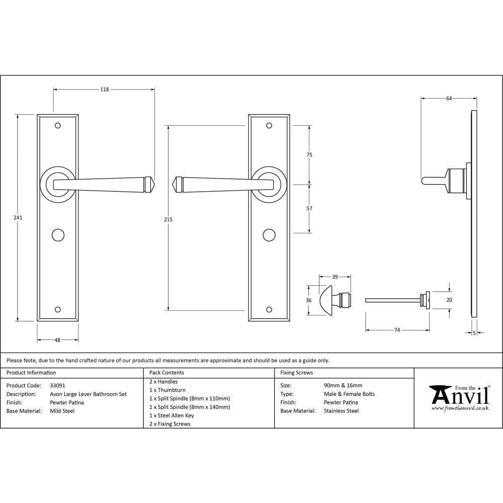 From The Anvil Door Furniture Pewter Patina / Bathroom Lock Handles From The Anvil - Pewter Large Avon Lever Bathroom Set