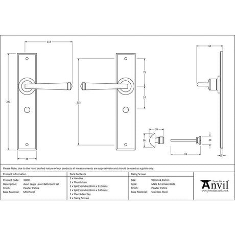 From The Anvil Door Furniture Pewter Patina / Bathroom Lock Handles From The Anvil - Pewter Large Avon Lever Bathroom Set