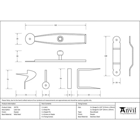 From The Anvil Door Furniture Pewter Patina / Thumb Latch From The Anvil - Pewter Latch Set
