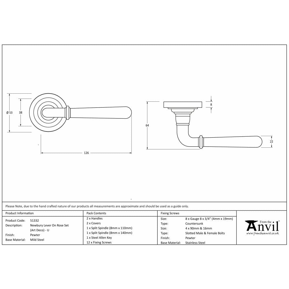 From The Anvil Door Furniture Pewter Patina / Round Rose From The Anvil - Pewter Newbury Lever on Rose Set (Beehive) - Unsprung
