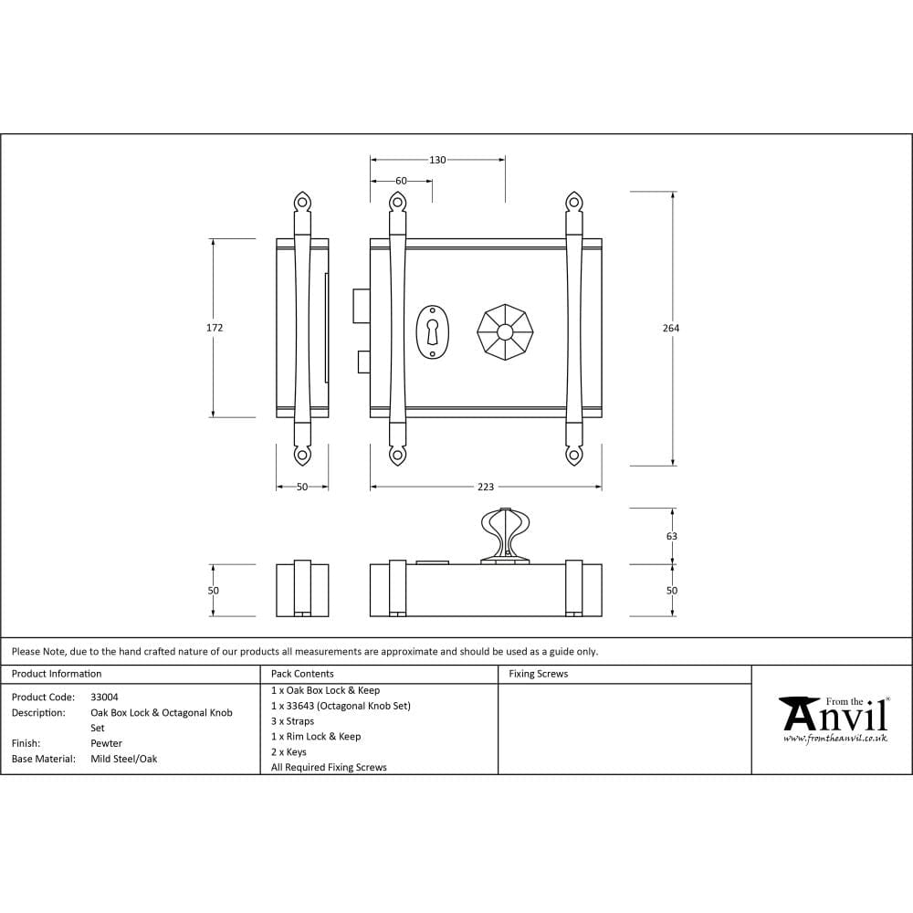 From The Anvil Locks & Latches Pewter Patina / Rim Lock with Knobs From The Anvil - Pewter Oak Box Lock & Octagonal Knob Set