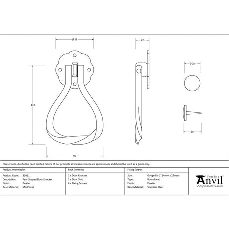 From The Anvil Door Furniture Pewter Patina From The Anvil - Pewter Pear Shaped Door Knocker