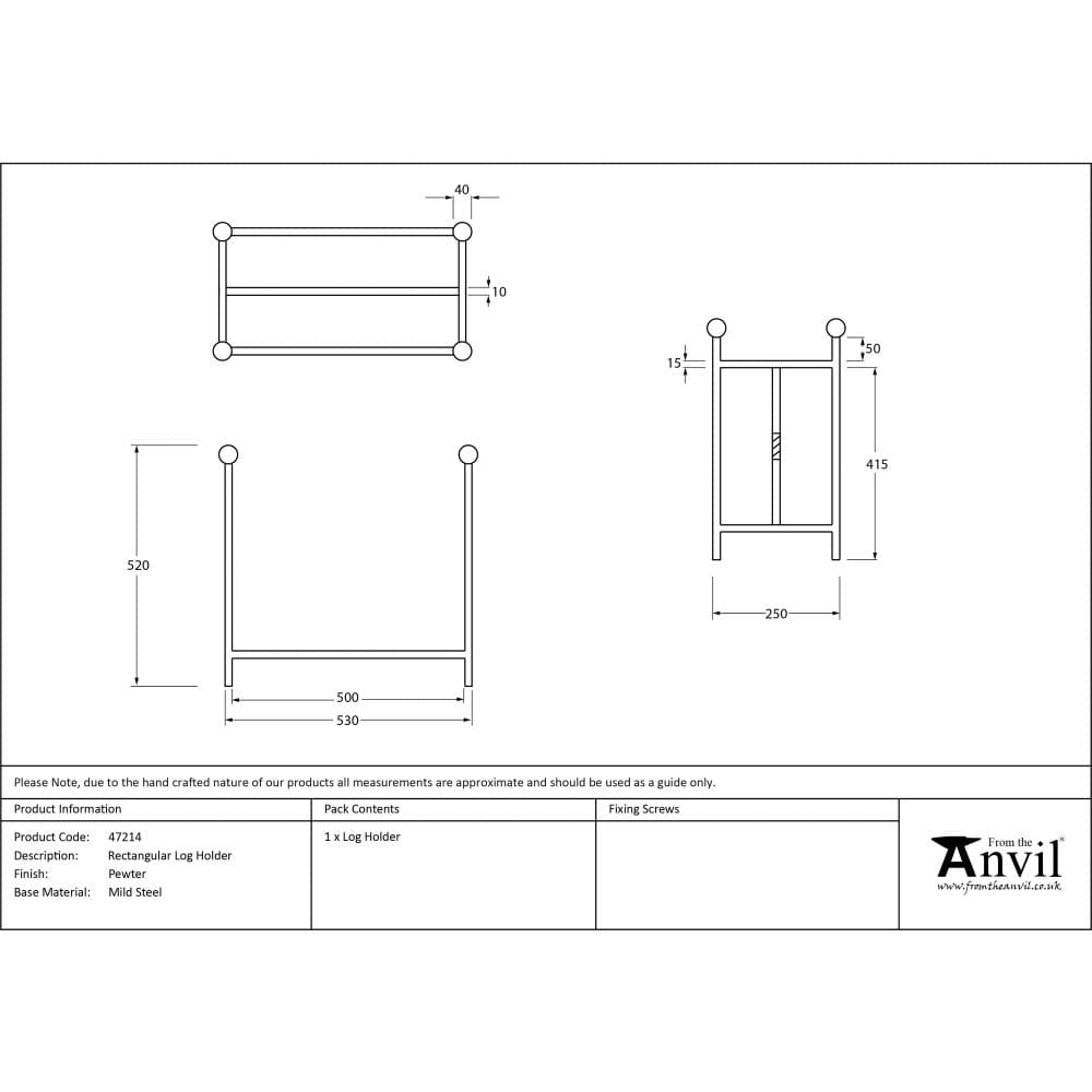 From The Anvil Home & Garden Pewter Patina / Log Holders / Rectangular Log Holder From The Anvil - Pewter Rectangular Log Holder