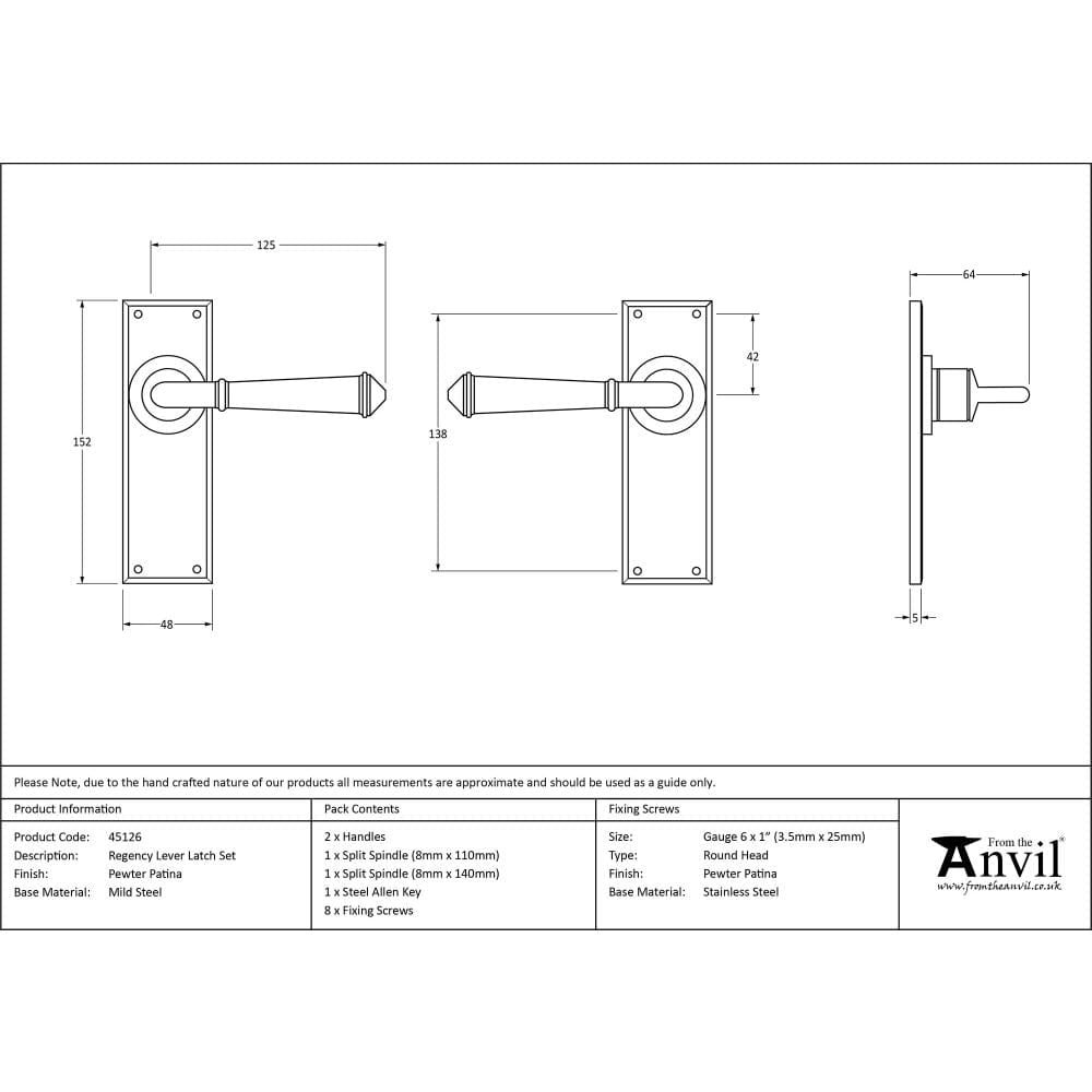 From The Anvil Door Furniture Pewter Patina / Latch Handles From The Anvil - Pewter Regency Lever Latch Set