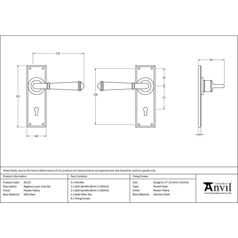 From The Anvil Door Furniture Pewter Patina / Std. Lock Handles From The Anvil - Pewter Regency Lever Lock set