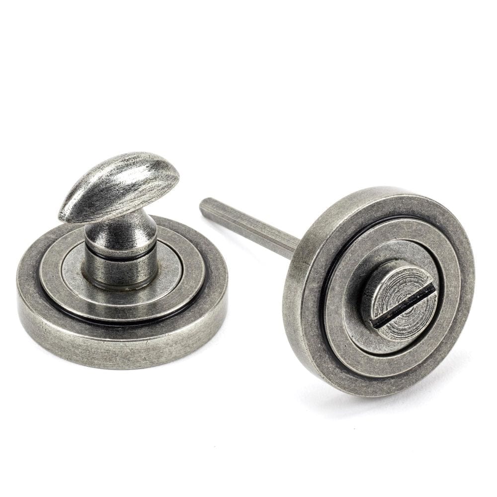From The Anvil Door Furniture Pewter Patina / No From The Anvil - Pewter Round Thumbturn Set (Art Deco)