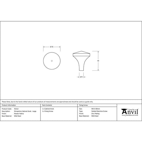 From The Anvil Cabinet Hardware Pewter Patina / Cabinet Knobs / Large From The Anvil - Pewter Shropshire Cabinet Knob - Large
