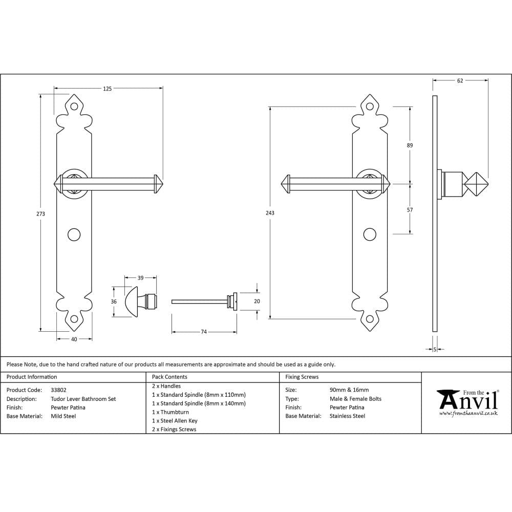 From The Anvil Door Furniture Pewter Patina / Bathroom Lock Handles From The Anvil - Pewter Tudor Lever Bathroom Set