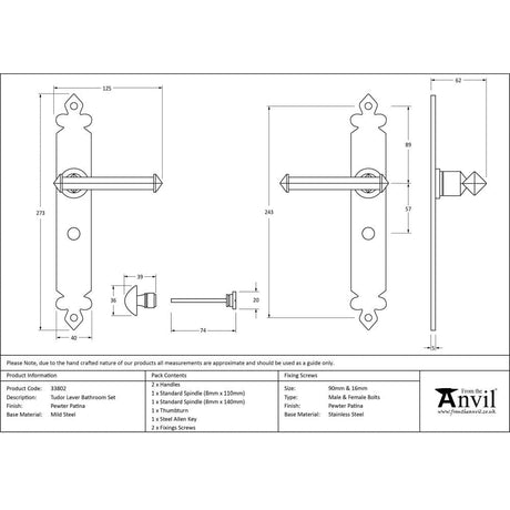 From The Anvil Door Furniture Pewter Patina / Bathroom Lock Handles From The Anvil - Pewter Tudor Lever Bathroom Set