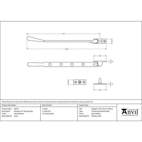 From The Anvil Window Furniture Polished Brass / 10"/250mm From The Anvil - Polished Brass 10" Newbury Stay