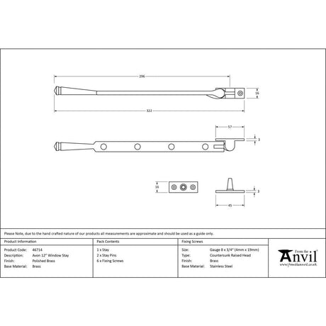 From The Anvil Window Furniture Polished Brass / 12"/300mm From The Anvil - Polished Brass 12" Avon Stay
