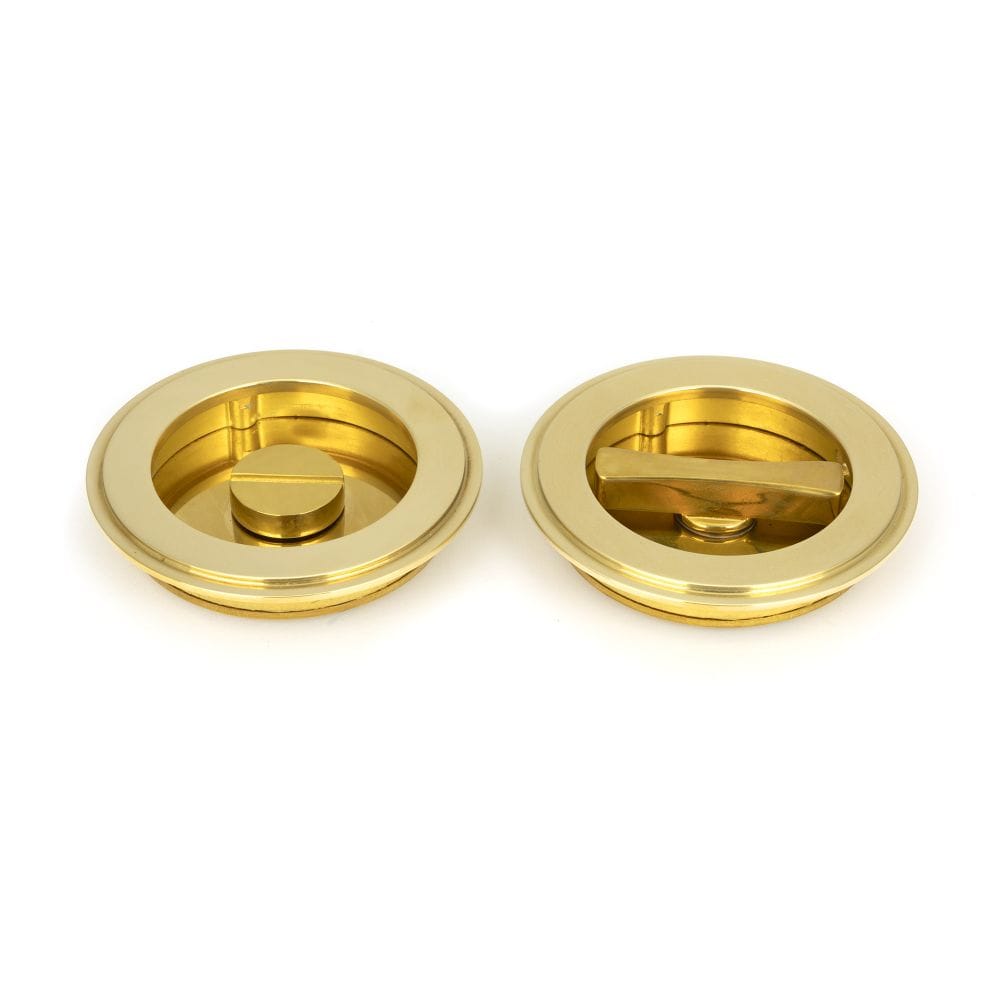 From The Anvil Door Furniture Polished Brass / Round Flush Pull (Privacy) / Round From The Anvil - Polished Brass 75mm Art Deco Round Pull - Privacy Set