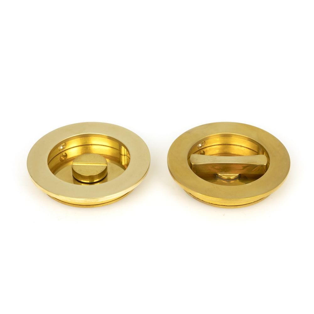 From The Anvil Door Furniture Polished Brass / Round Flush Pull (Privacy) / Round From The Anvil - Polished Brass 75mm Plain Round Pull - Privacy Set