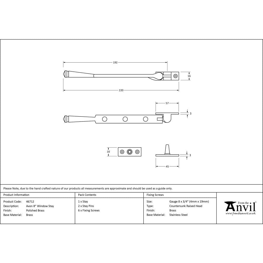 From The Anvil Window Furniture Polished Brass / 8"/200mm From The Anvil - Polished Brass 8" Avon Stay